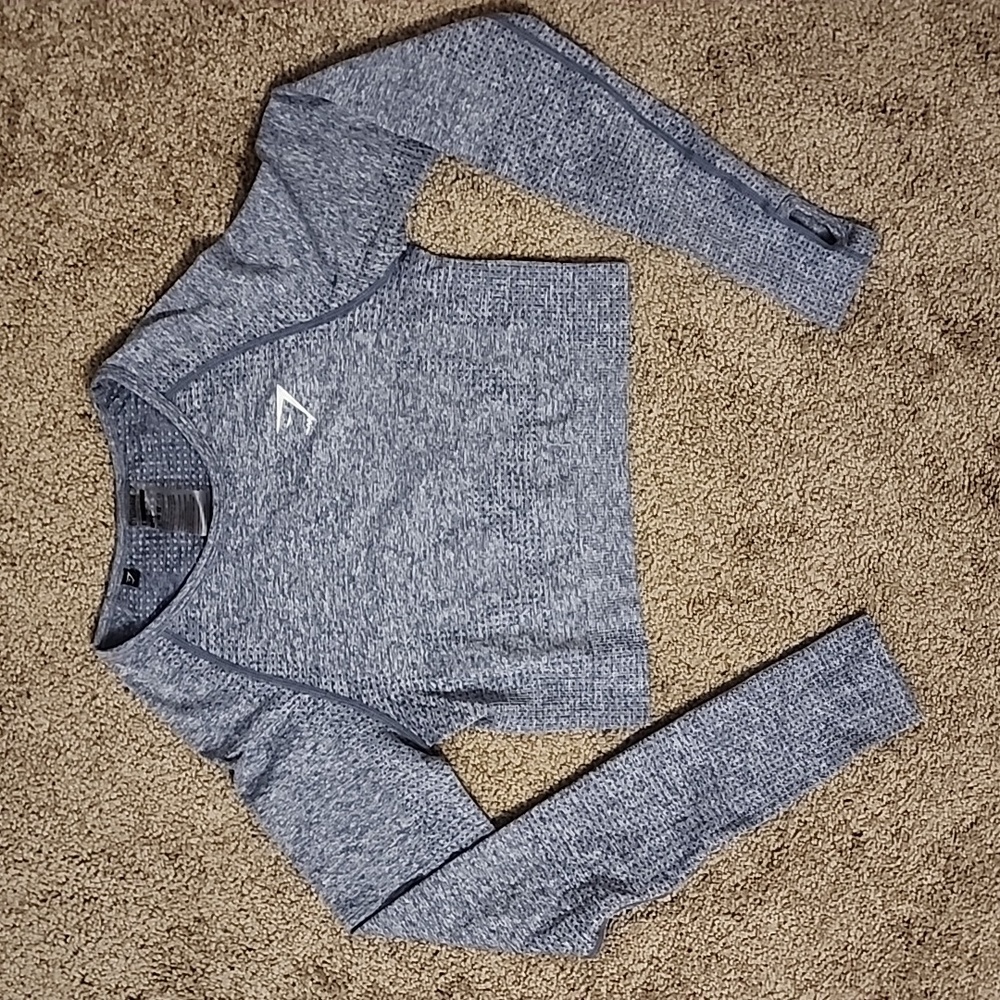 Gymshark Cropped Long Sleeve Size Medium Blue Seamless Flex Thumbholes